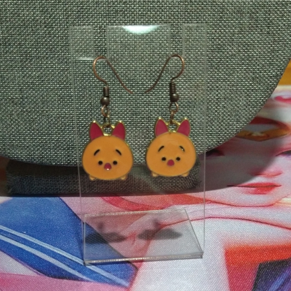 Hand Crafted Cute Piglet Earrings - Gold and Pink - Picture 3 of 8